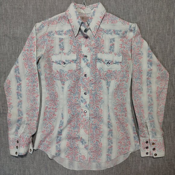H Bar C Tops - VINTAGE H Bar C Shirt Womens Long Tail Western Pearl Snap Paisley AOP